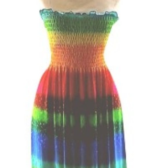 Rainbow Y2K Dress Beach Coverup Multicolor Sz S/M Hippie Festival Gypsy Striped - Picture 6 of 7